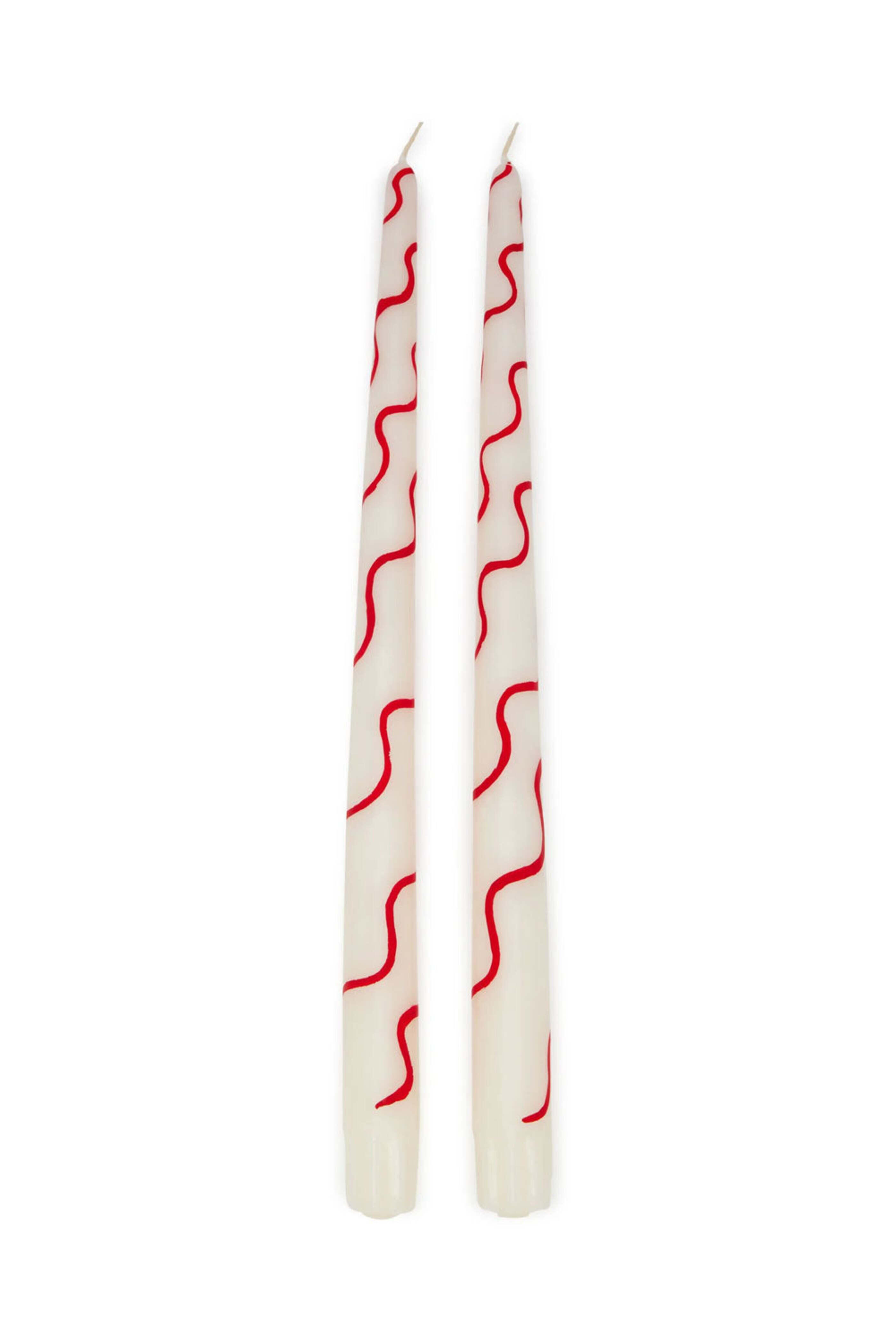 Misette - Primary Squiggle Hand Painted Candles in Red
