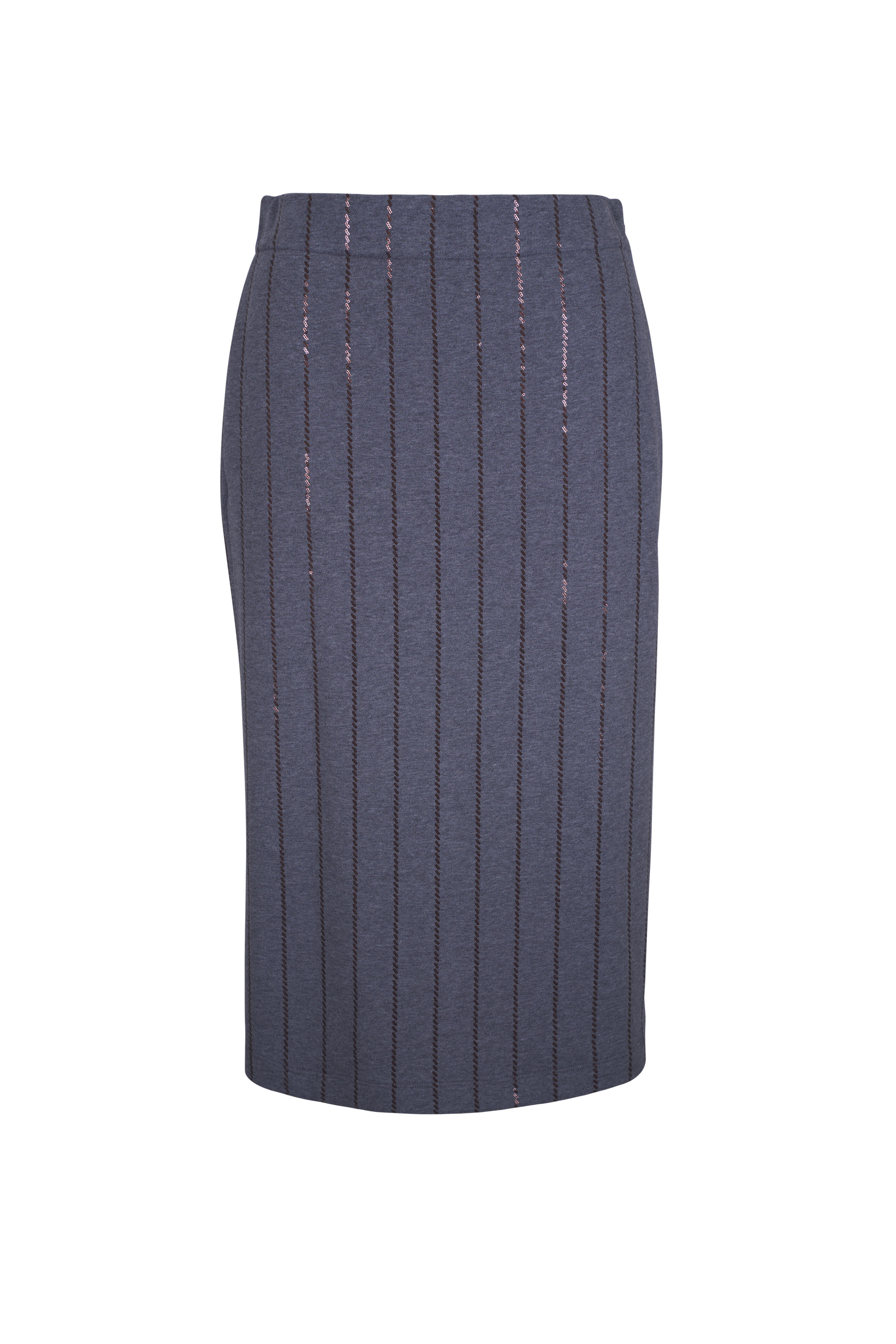 Brunello Cucinelli - Gray Stripe Cotton Fleece Skirt