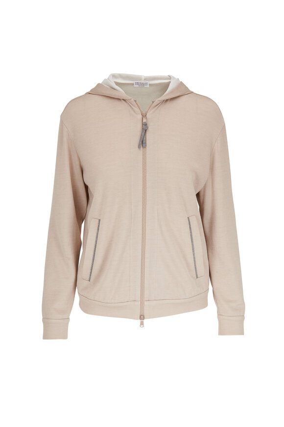 Brunello Cucinelli - Feather & Panama Cotton Felpa Spa Front Zip Hoodie