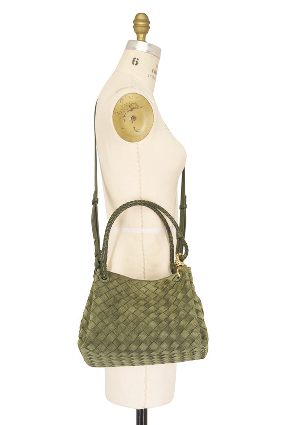 Bottega Veneta Parachute Green Tweed Suede Satchel - view 5