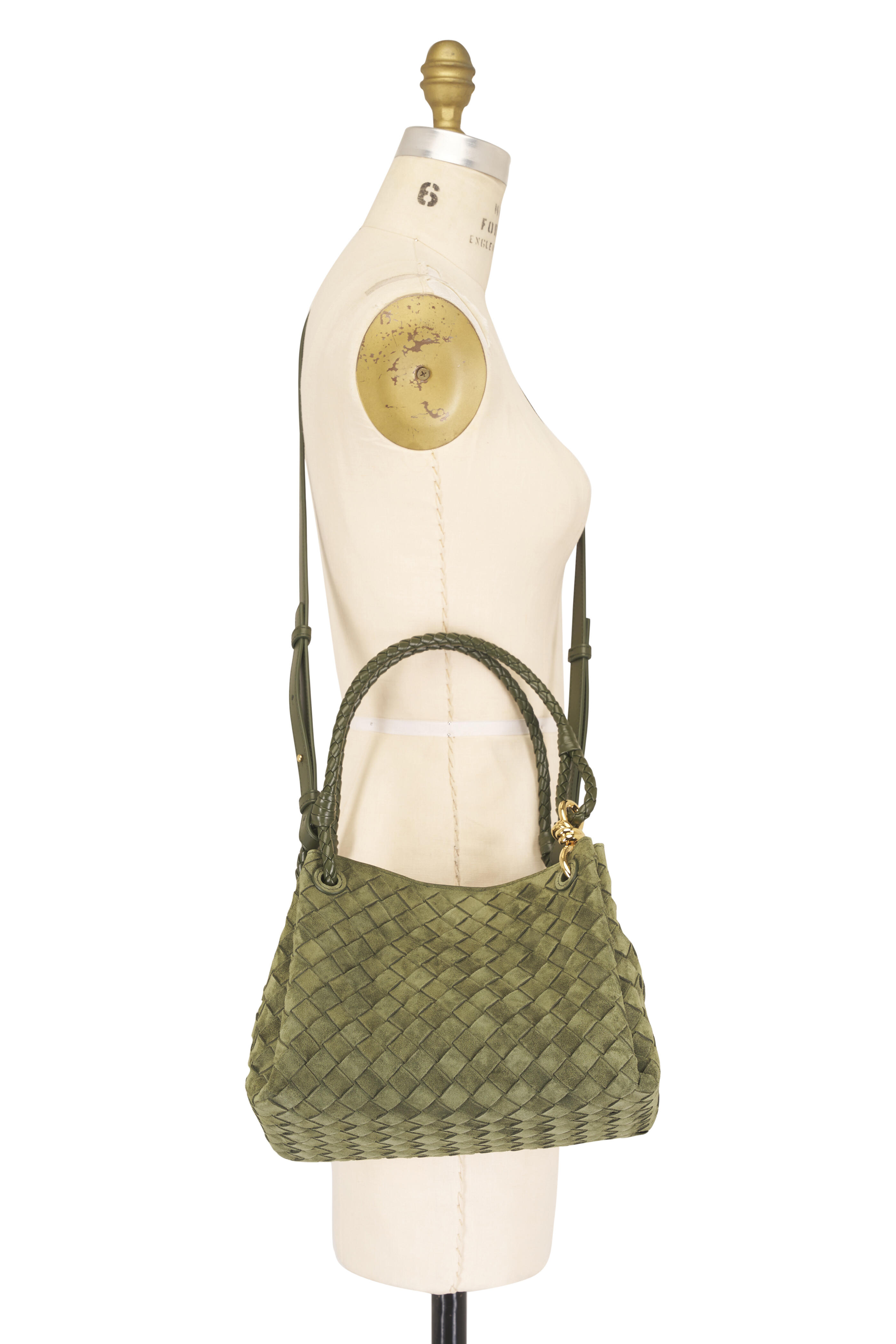 Bottega Veneta - Parachute Green Tweed Suede Satchel - view 5