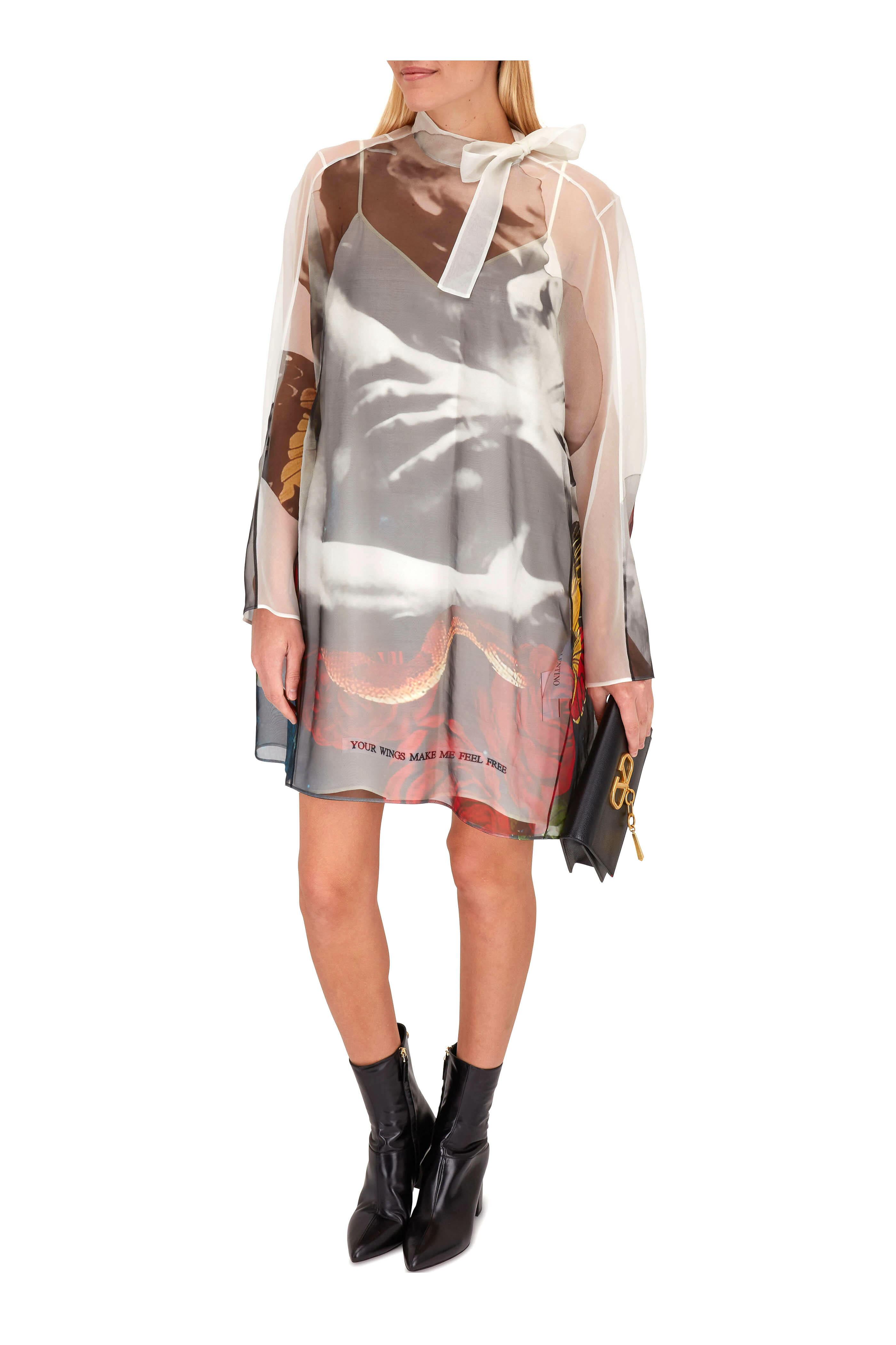 Valentino - Lovers Print Organza Overlay Runaway Dress