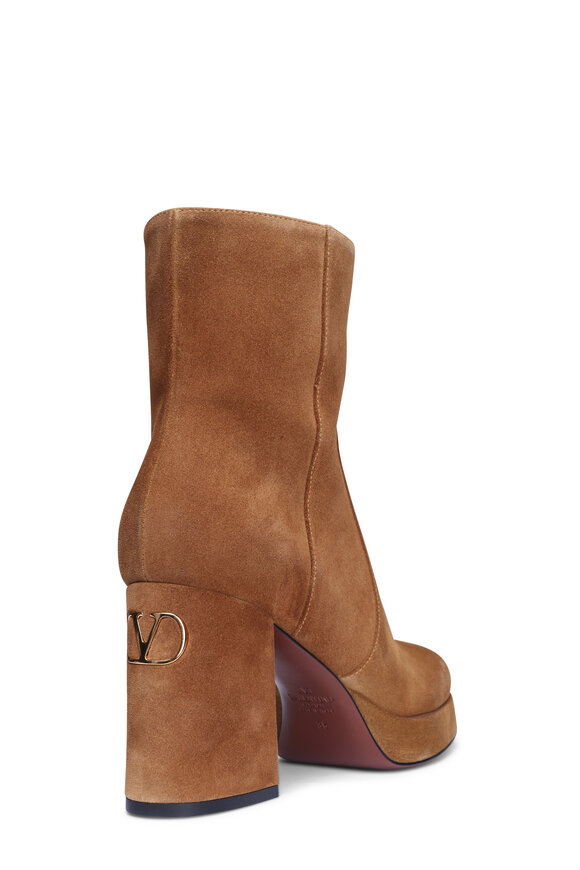 Valentino Garavani Fawcette VLogo Havana Suede Platform Bootie - view 3