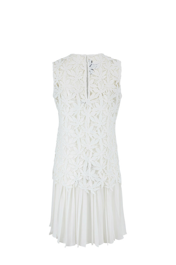 Oscar de la Renta - White Lace & Pleated Flapper Sleeveless Dress