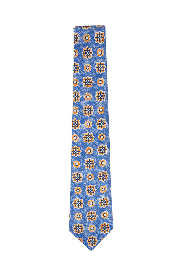 Kiton - Blue & Orange Medallion Silk Necktie