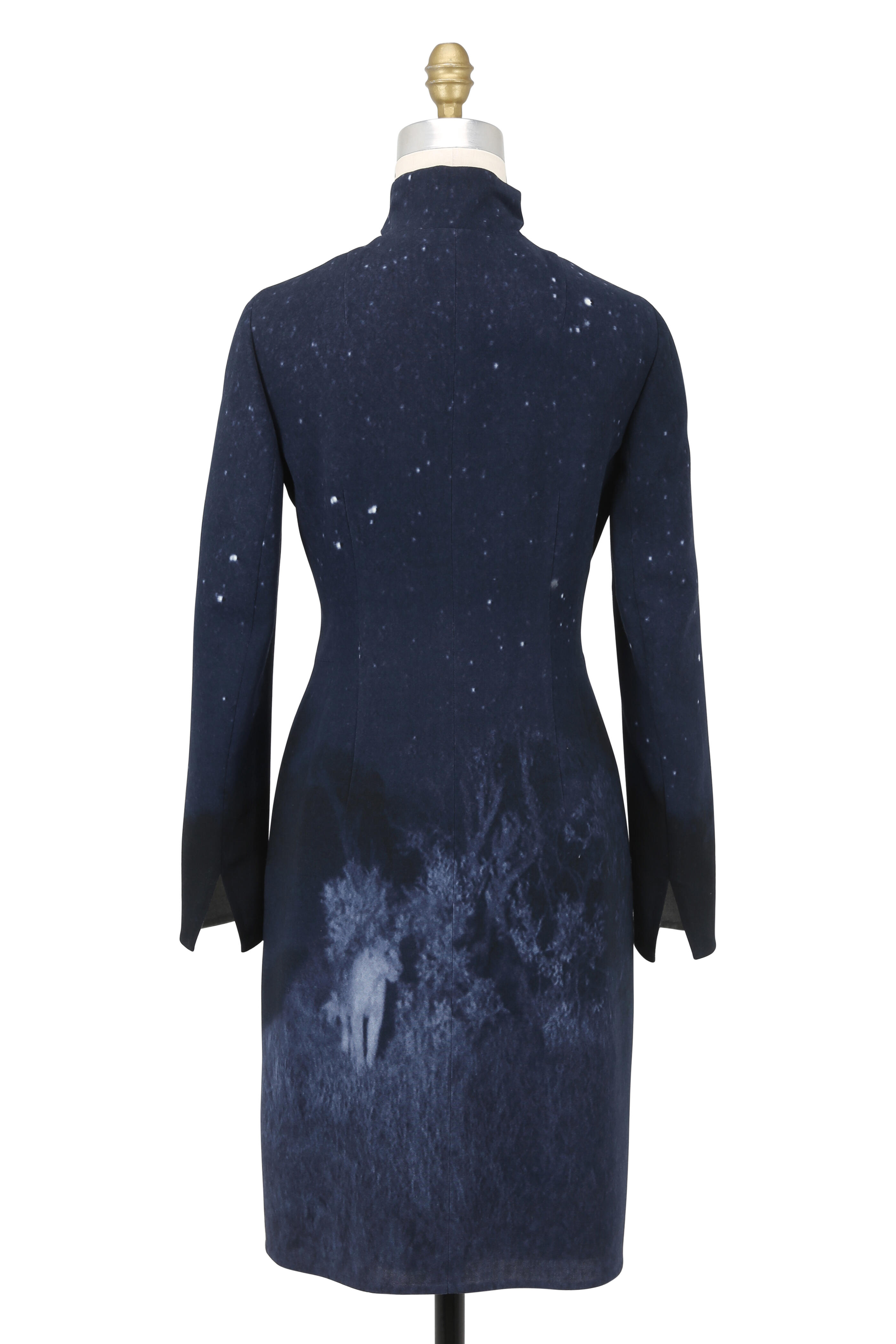 Akris - Starling Blue Lions In The Night Zip Front Dress