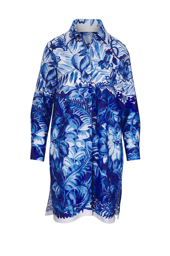 Rani Arabella Blue Corsica Print Classic Cotton Shirt Dress