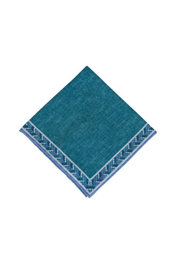 Paolo Albizzati Teal Wool & Cotton Pocket Square