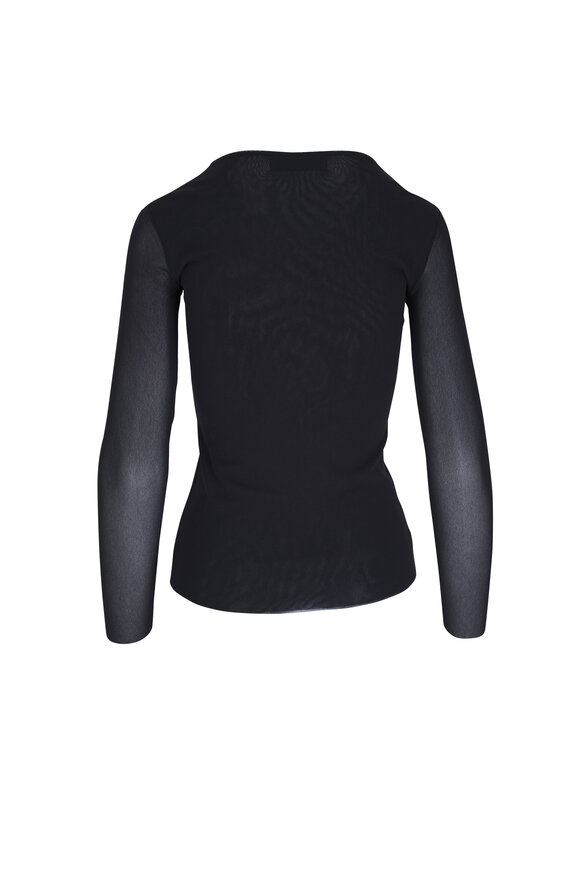 D.Exterior - Black Long Sleeve Crewneck Mesh Top