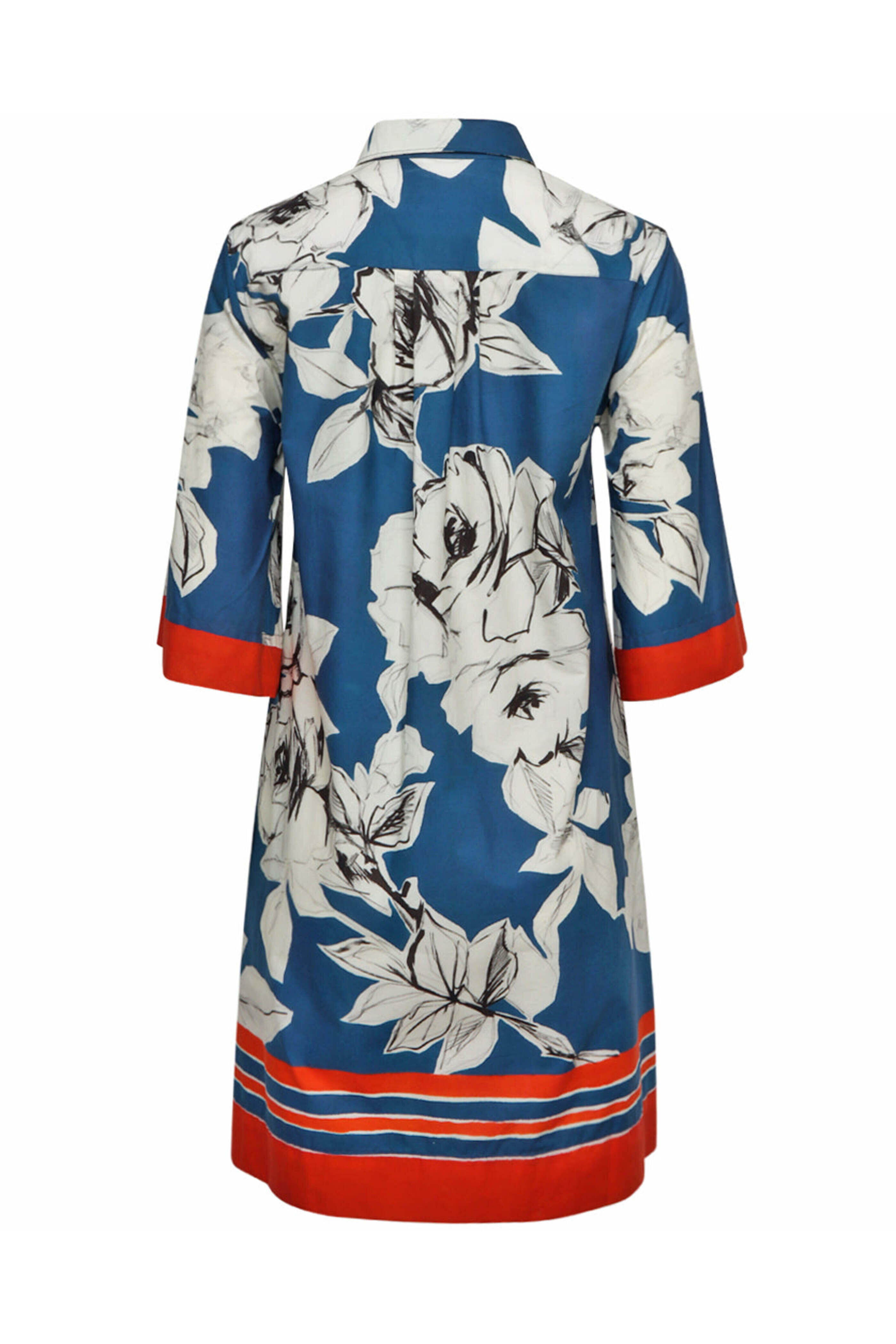 Sara Roka - Blue Roses Quarter Button Jackalyn Shirtdress