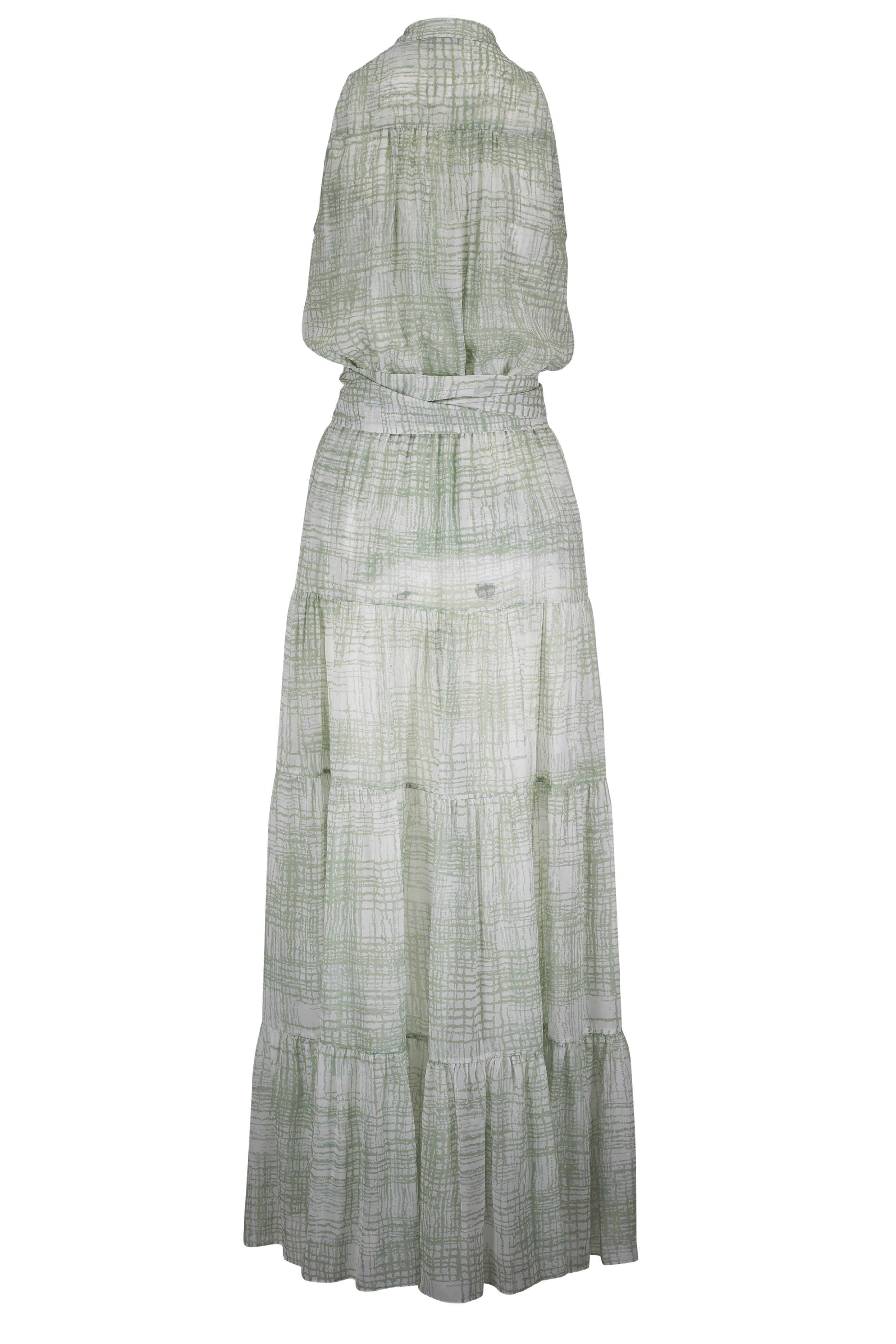 Kiton - Mint Pattern Silk Belted Maxi Dress