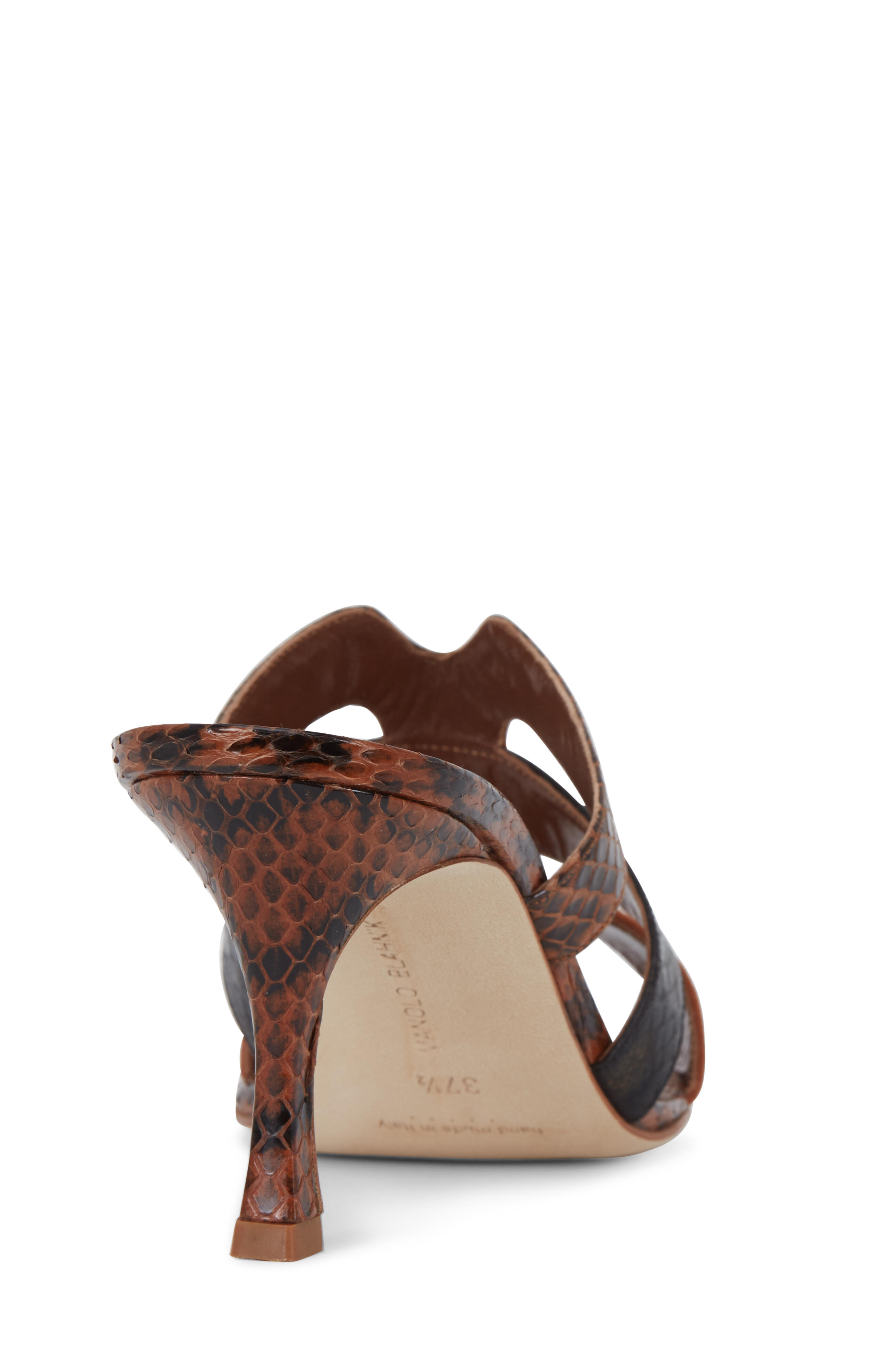 Manolo Blahnik - Pennina Brown Suede & Snakeskin Mule, 70mm