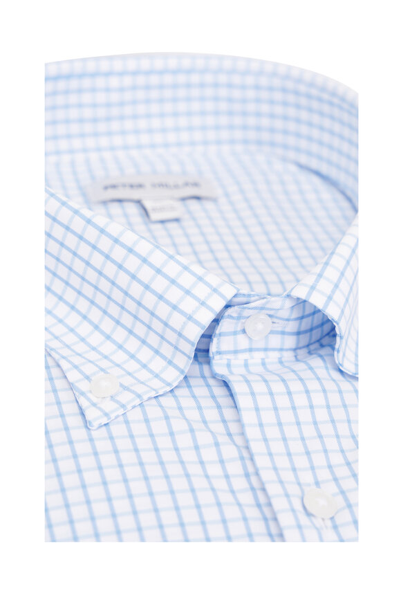 Peter Millar Hanford Light Blue Plaid Twill Sport Shirt - view 4