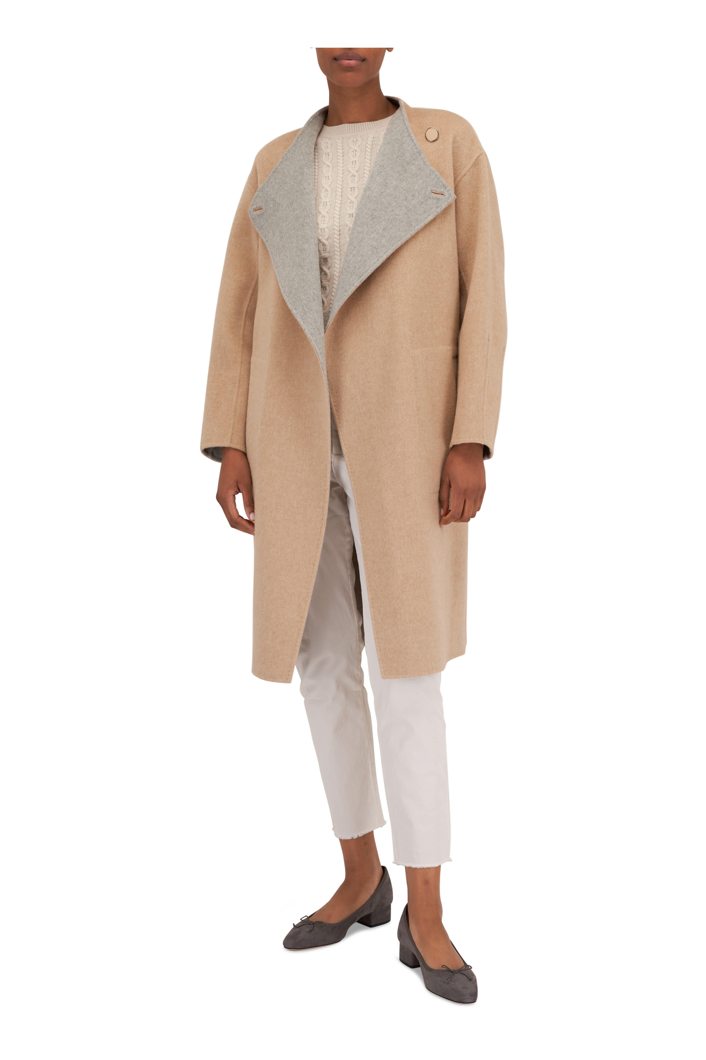 Lafayette 148 New York - Dune & Heather Gray Double-Faced Wool Coat
