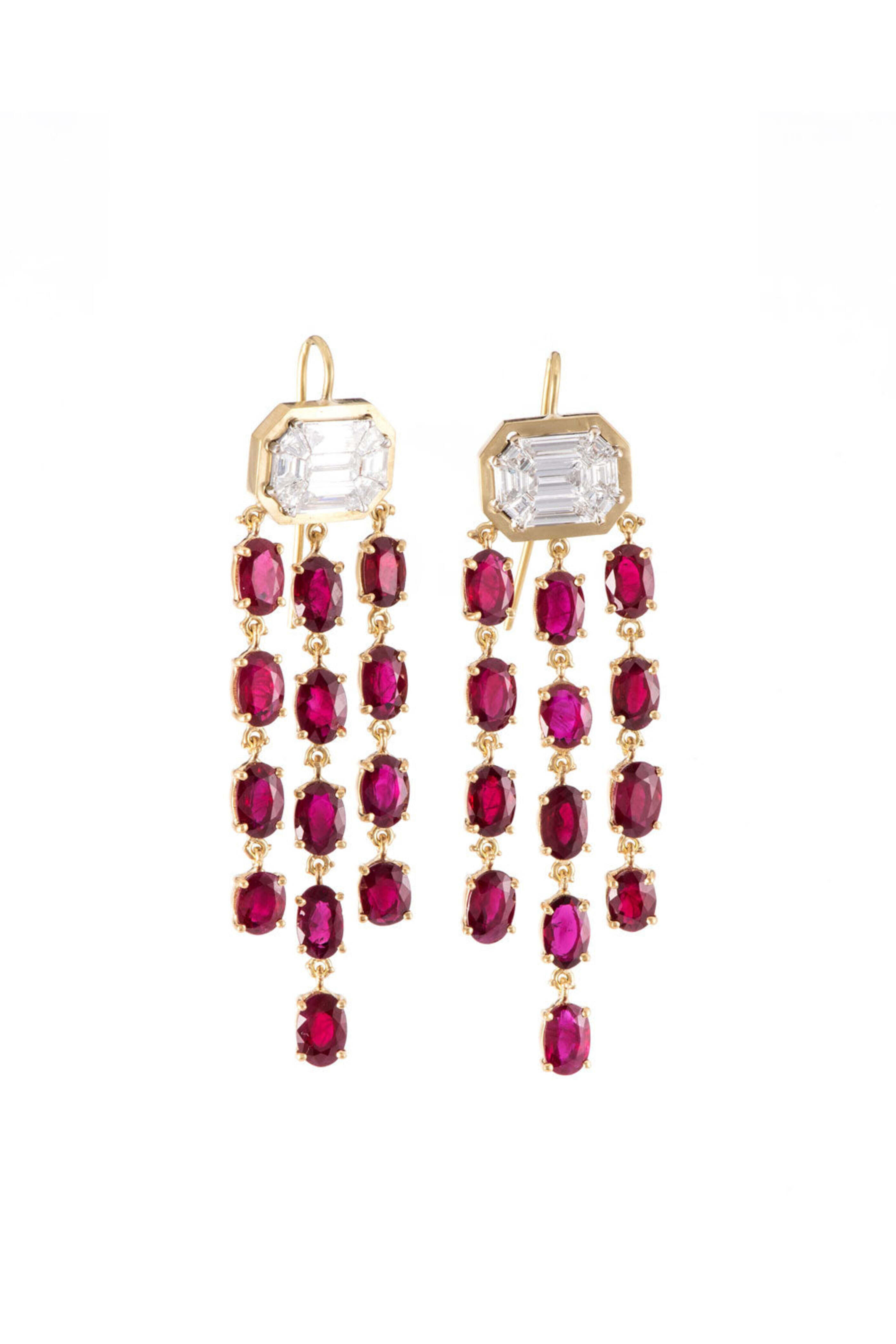 Sylva & Cie - Mosaic Diamond and Burmese Ruby Earrings