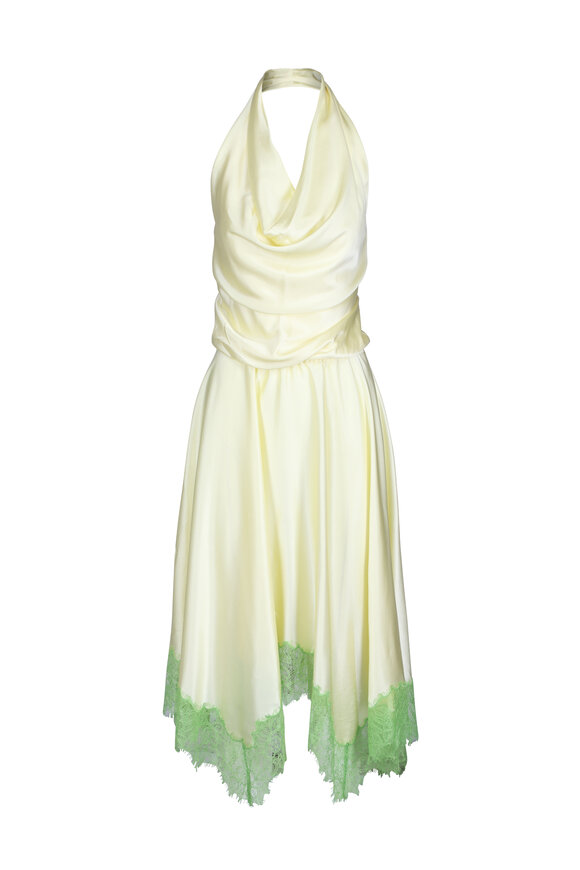Staud Elira Key Lime & Sprout Silk Halter Dress