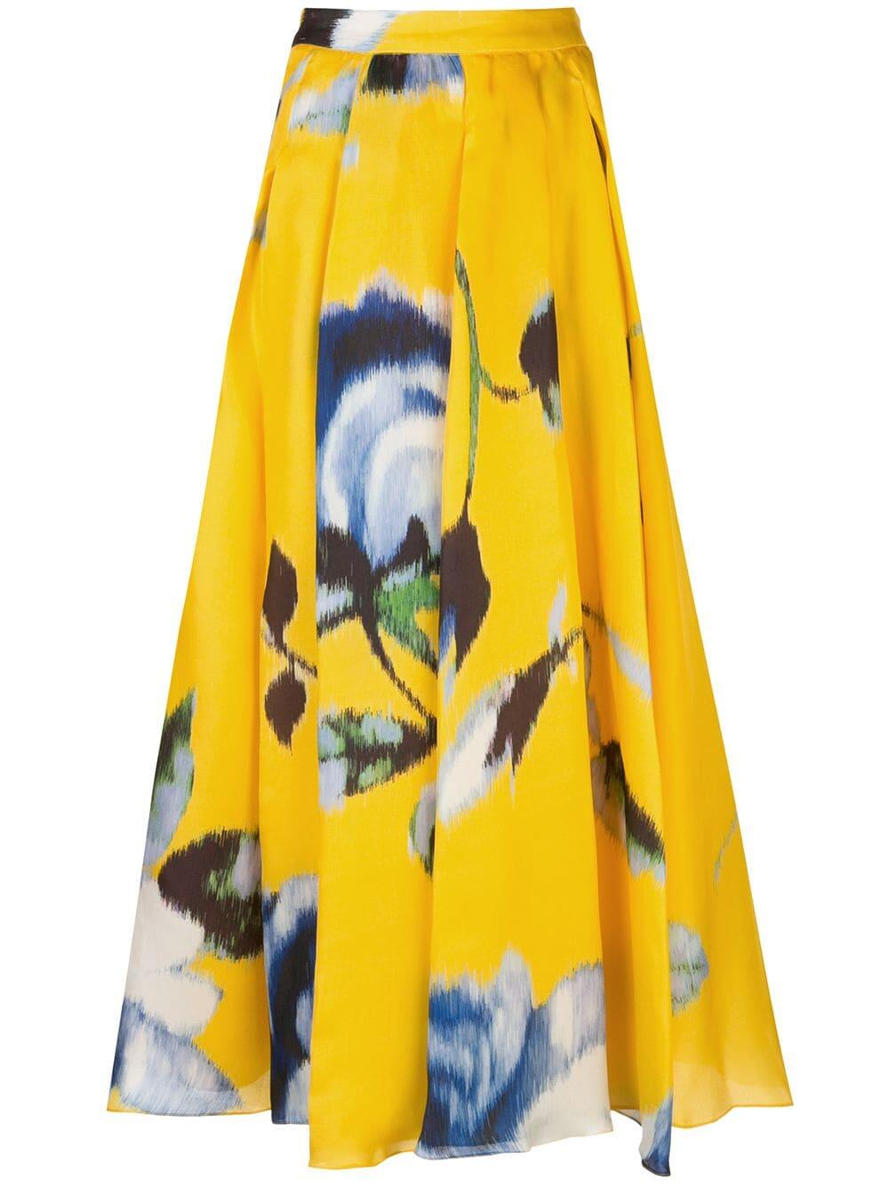 Carolina Herrera - Taxi Cab Yellow Silk A-Line Box Pleat Skirt