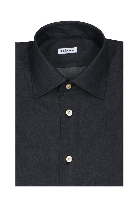 Kiton Solid Black Cotton Dress Shirt