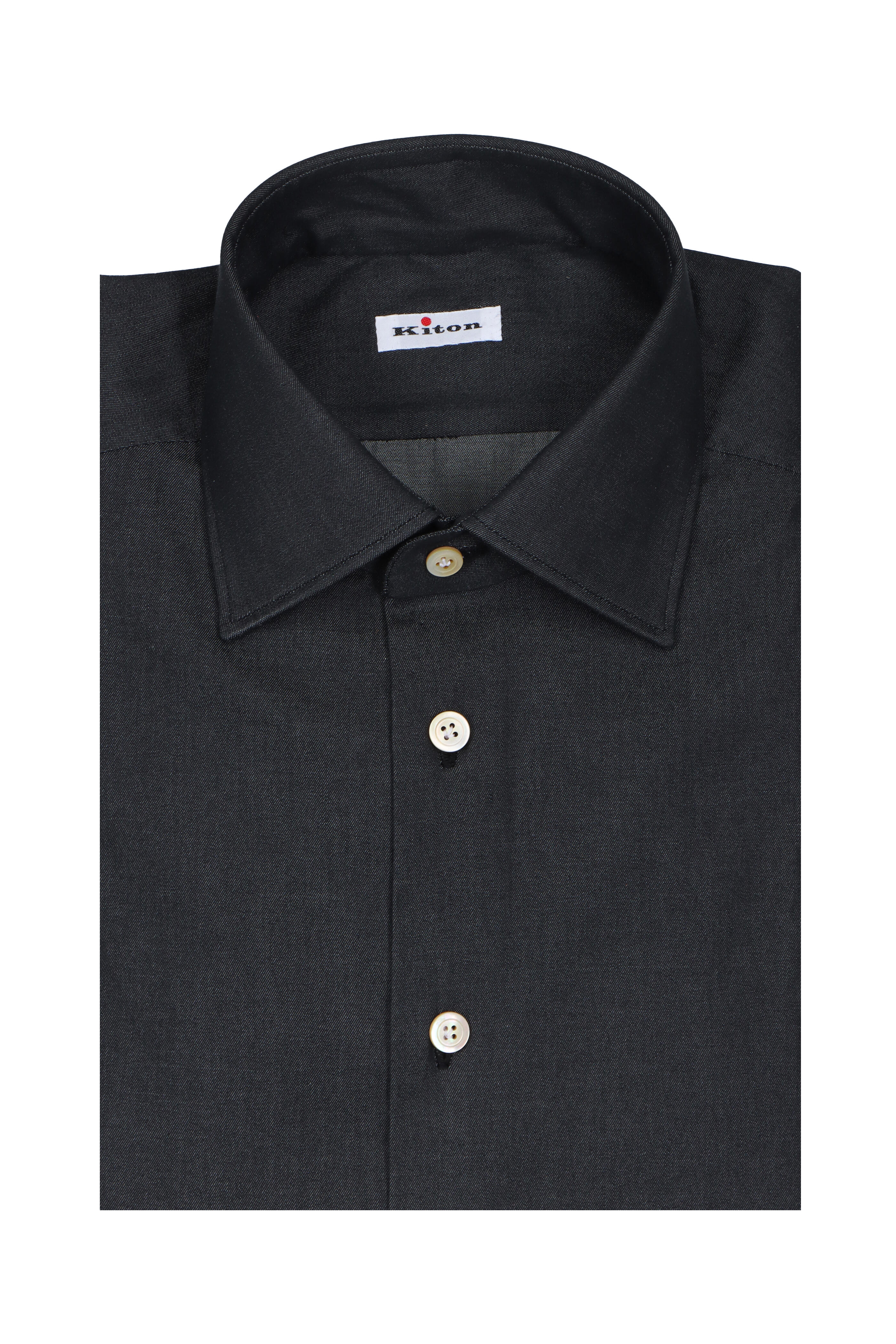 Kiton - Solid Black Cotton Dress Shirt