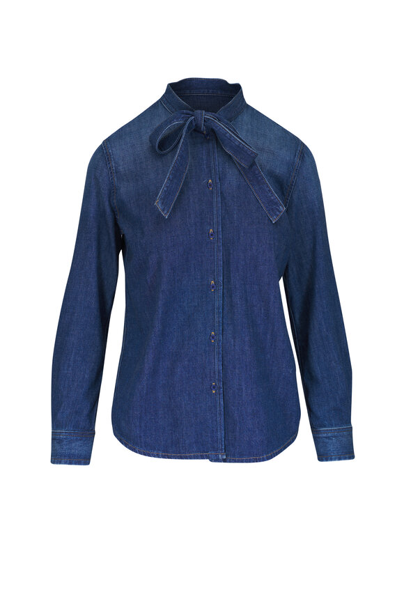 Nili Lotan Suzette Dark Denim Necktie Shirt