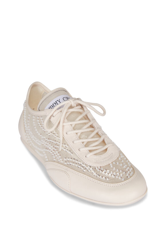 Jimmy Choo Sunny Mesh & Embellished Ivory Lace Up Sneaker - view 1