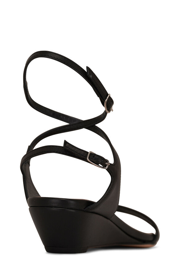 AGL - Wenda Black Leather Ankle Strap Demi Wedge