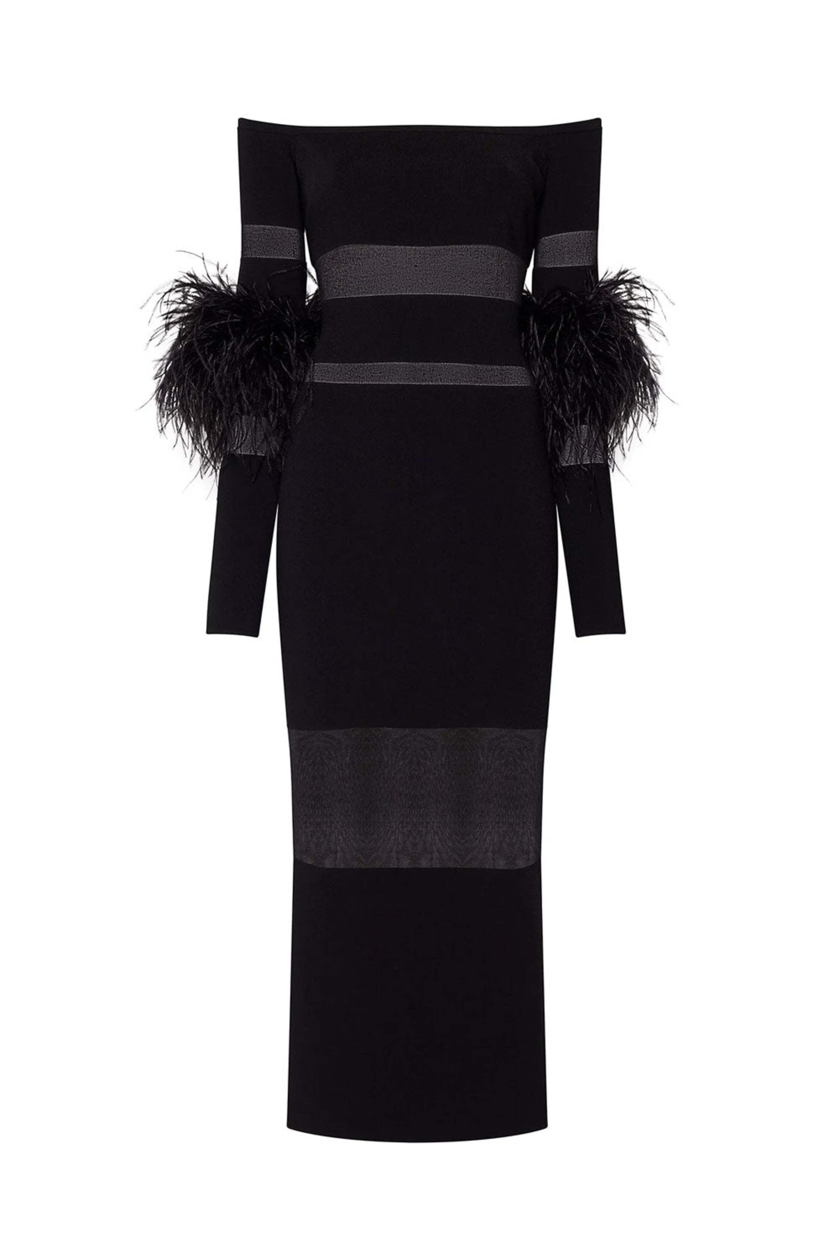 LaPointe - Black Sheer Intarsia Feather Dress