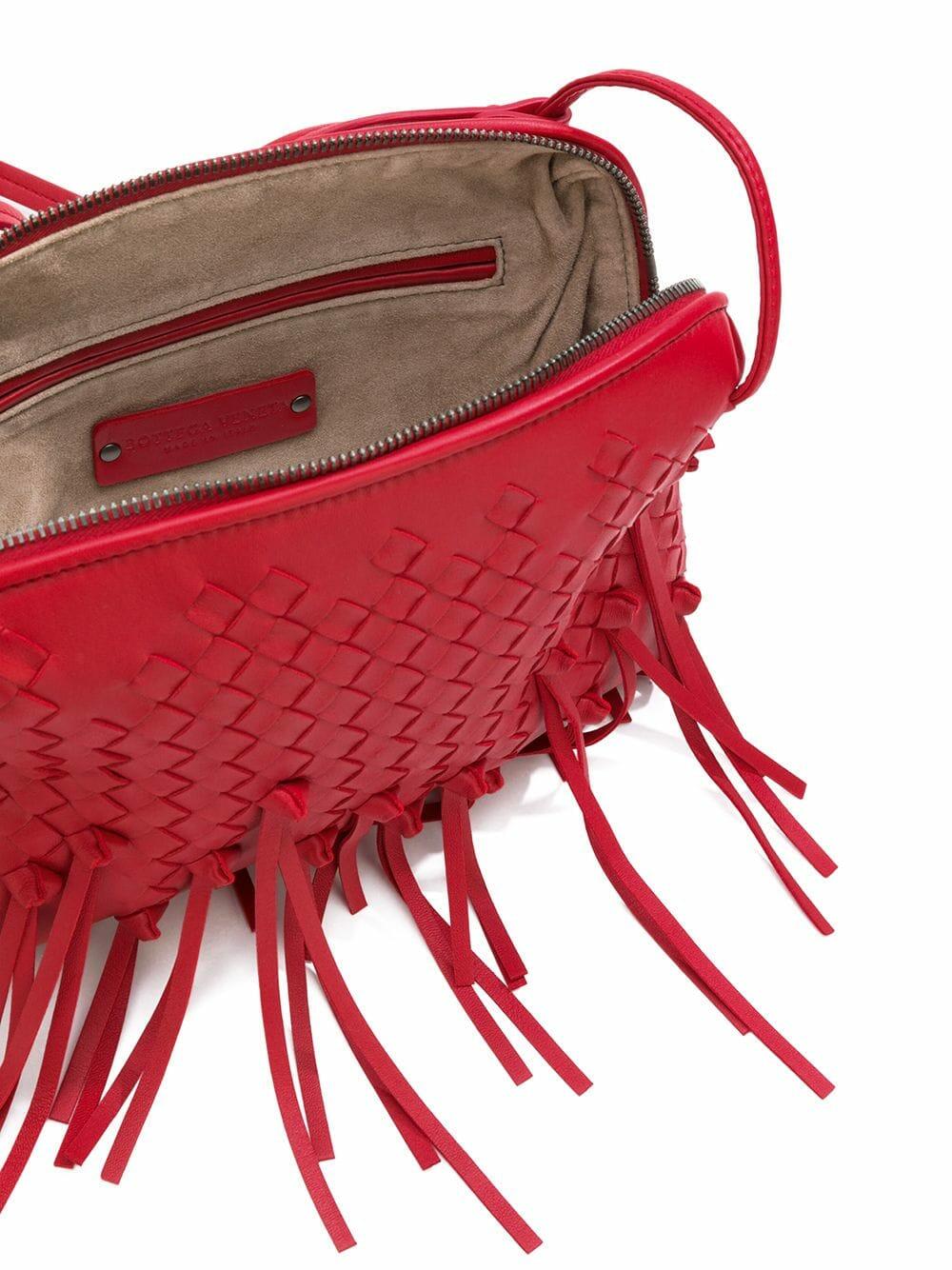 Bottega Veneta - Pillow Red Woven Leather Fringe Crossbody