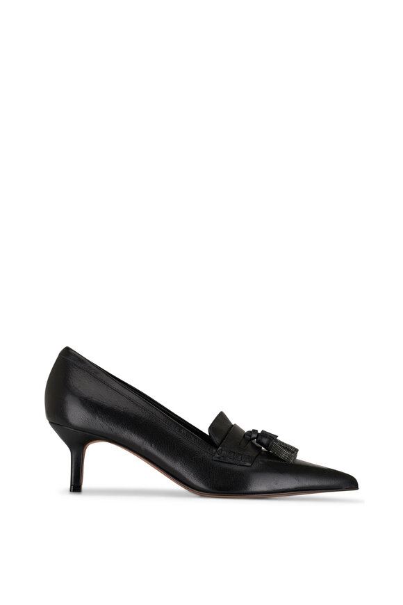 Brunello Cucinelli - Black Leather Tassel Pump, 55mm 