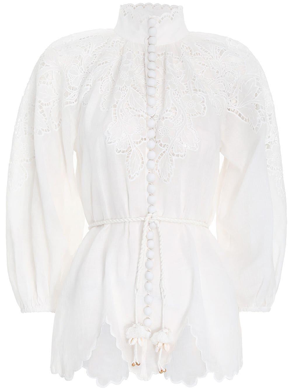 Zimmermann - Carnaby White Scallop Blouse | Mitchell Stores