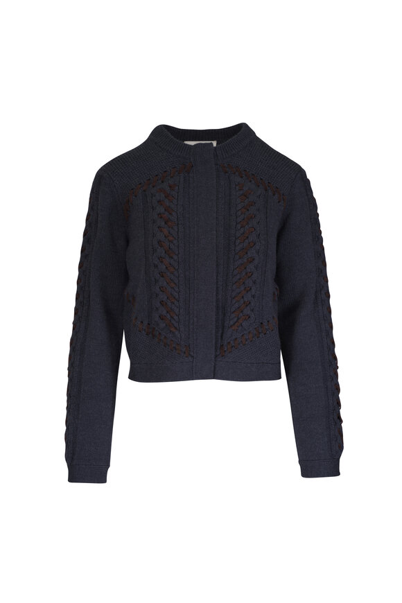 TWP Charcoal Suede Cable Sweater Jacket