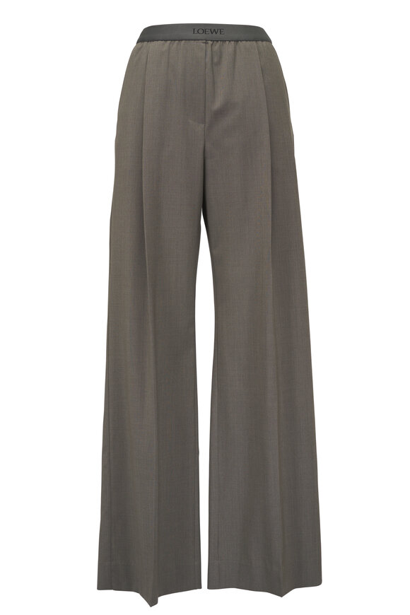 Loewe Khaki Green Wool Wide Leg Pant