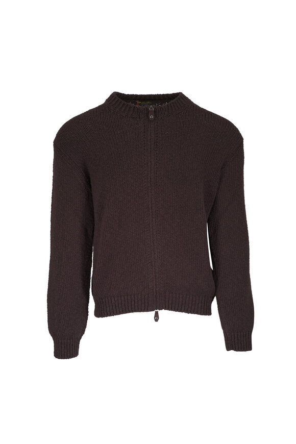 Ralph Lauren Purple Label - Birdseye Truffle Suede Knit Cardigan