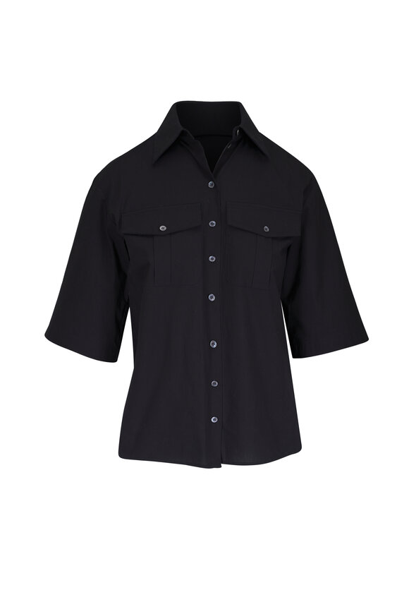 Michael Kors Collection Black Washed Cotton Poplin Safari Shirt