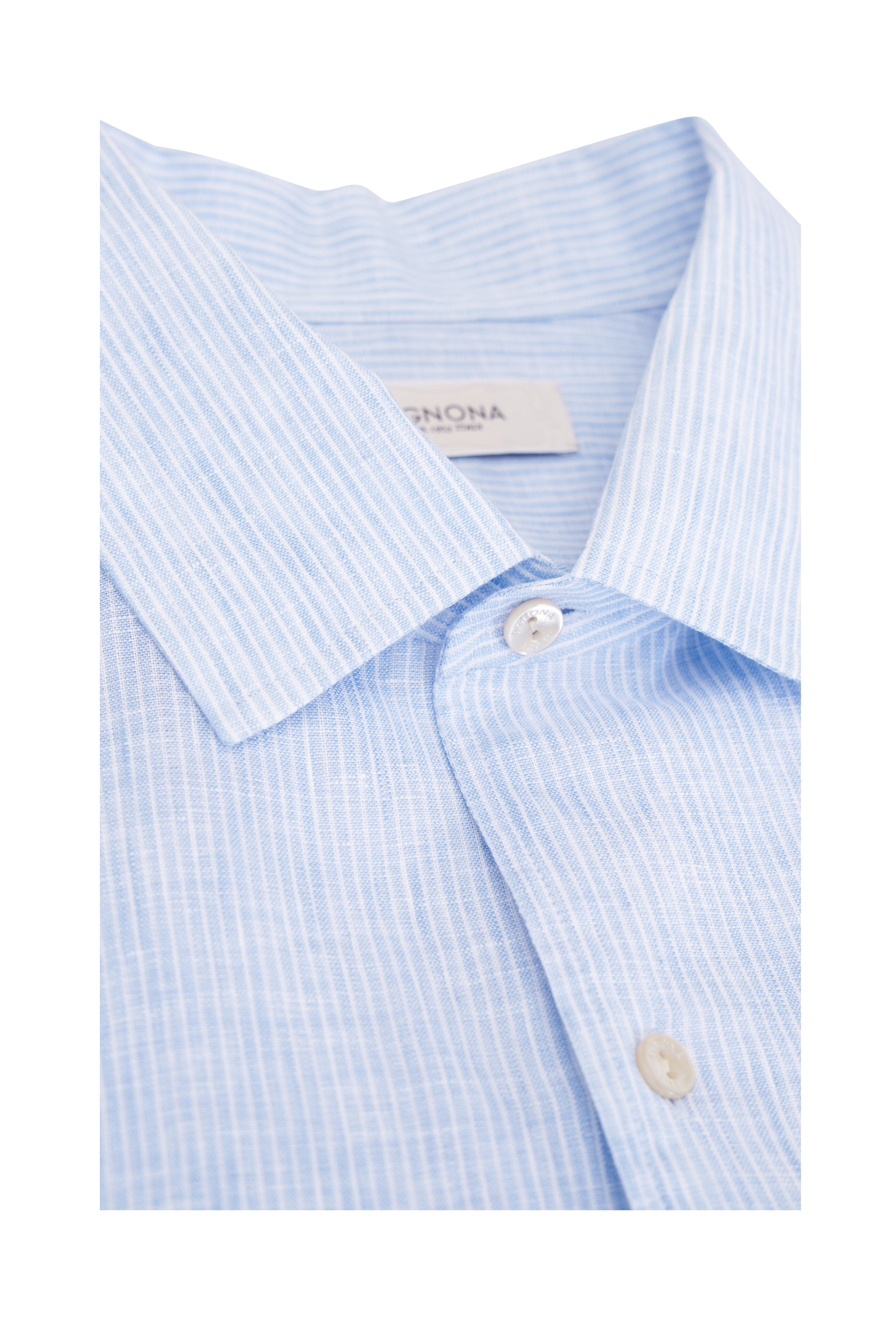 Agnona - Light Blue & White Stripe Linen Sport Shirt