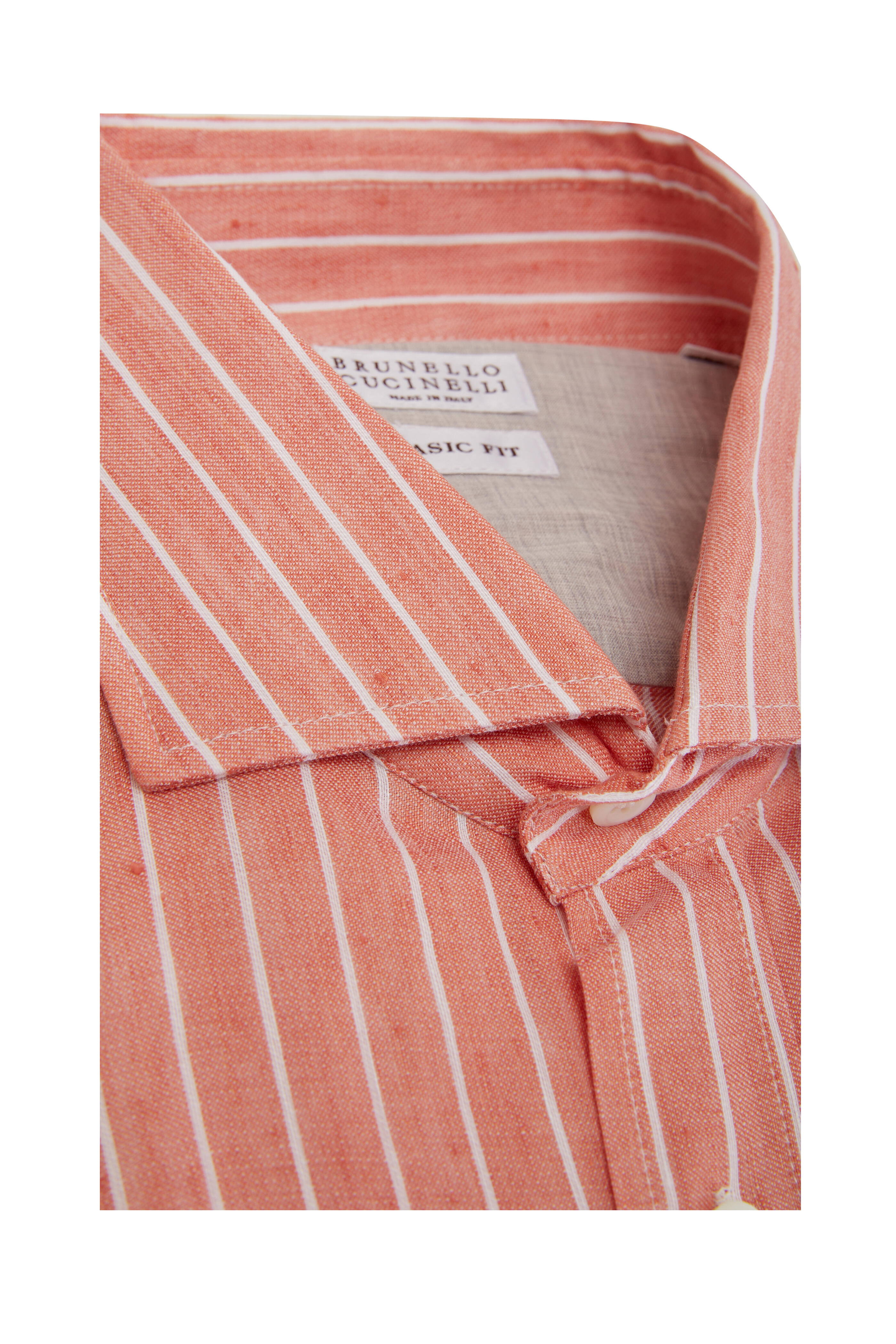 Brunello Cucinelli Striped Long Sleeve Dress Shirt