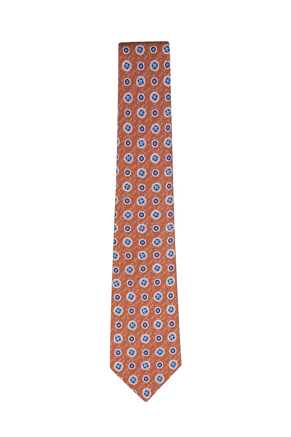 Kiton Brown Medallion Print Silk Necktie