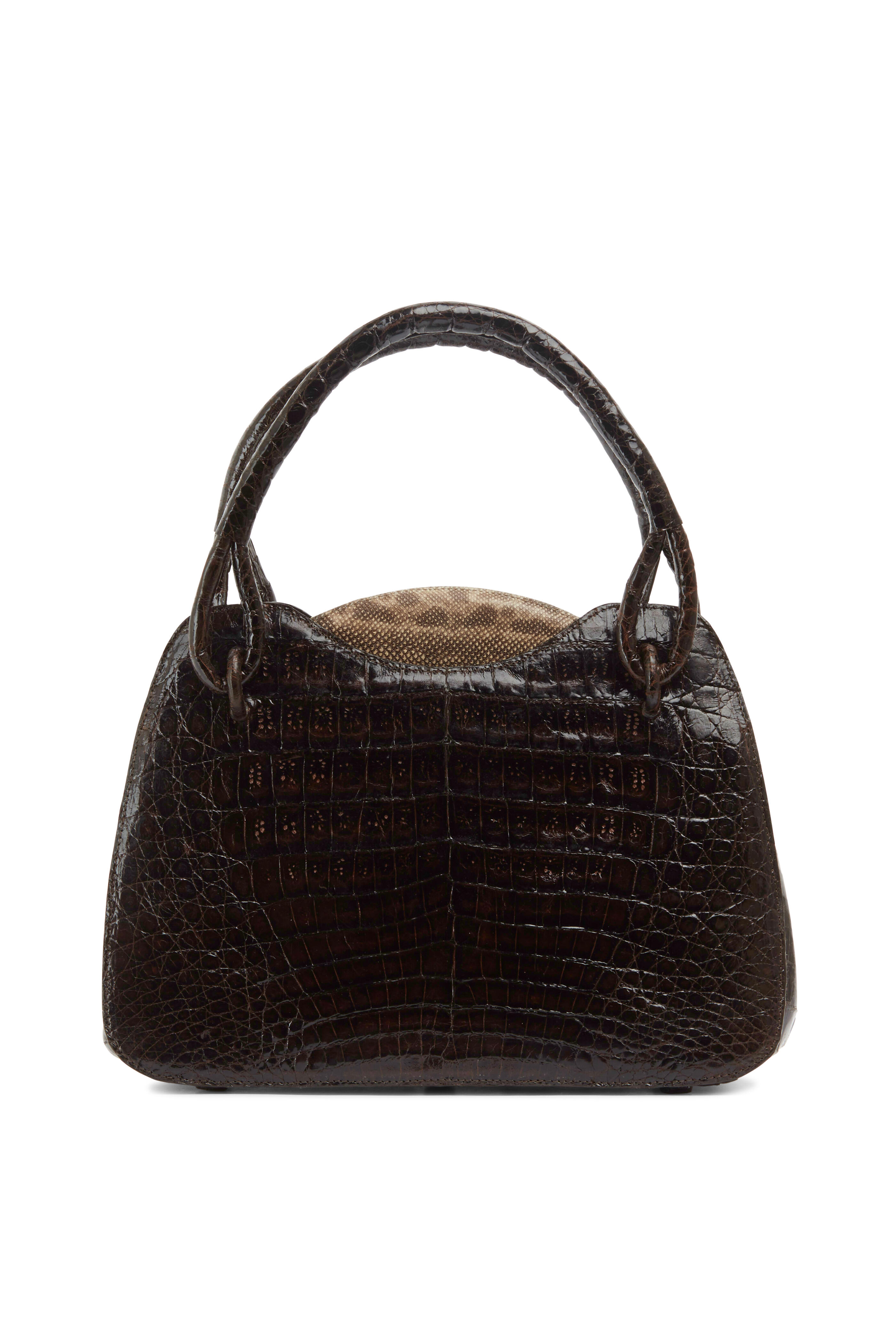 Nancy Gonzalez - Brown Shiny Crocodile Natural Karung Trim Handbag