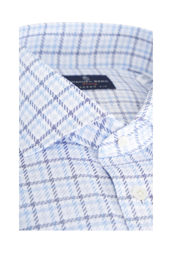 Emanuel Berg Premium Luxury Blue Check Cotton Dress Shirt - view 2
