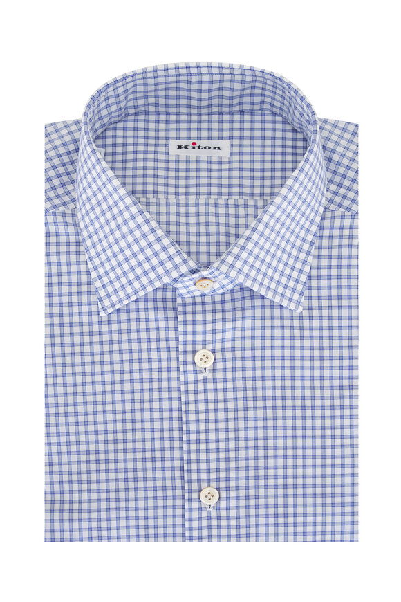 Kiton Navy Check Cotton Dress Shirt