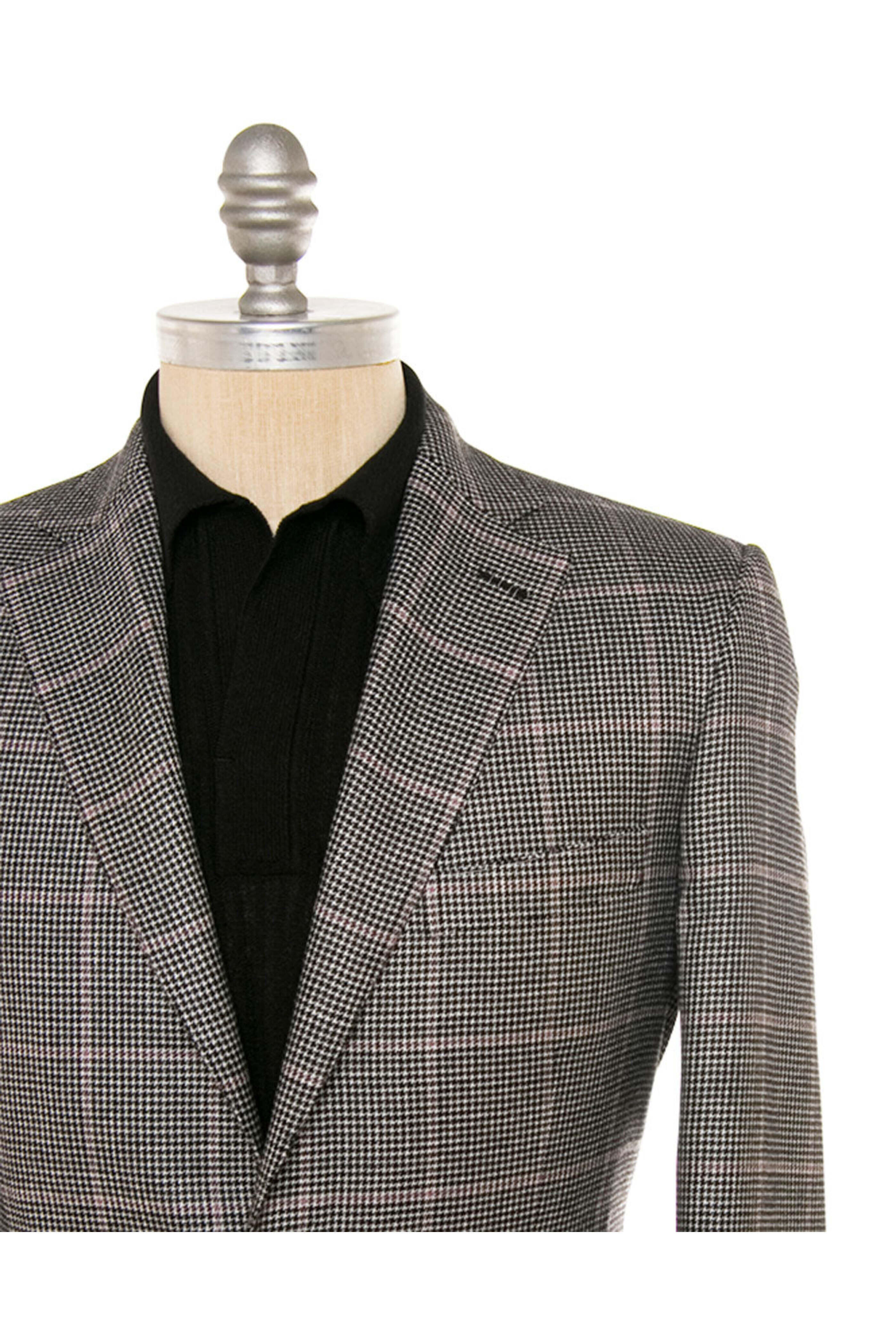 Brioni - Black and White with Rose Houndstooth Sportcoat