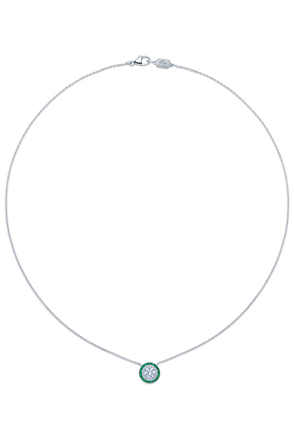 Kwiat 18k White Gold Diamond & Emerald Pendant Necklace - view 2