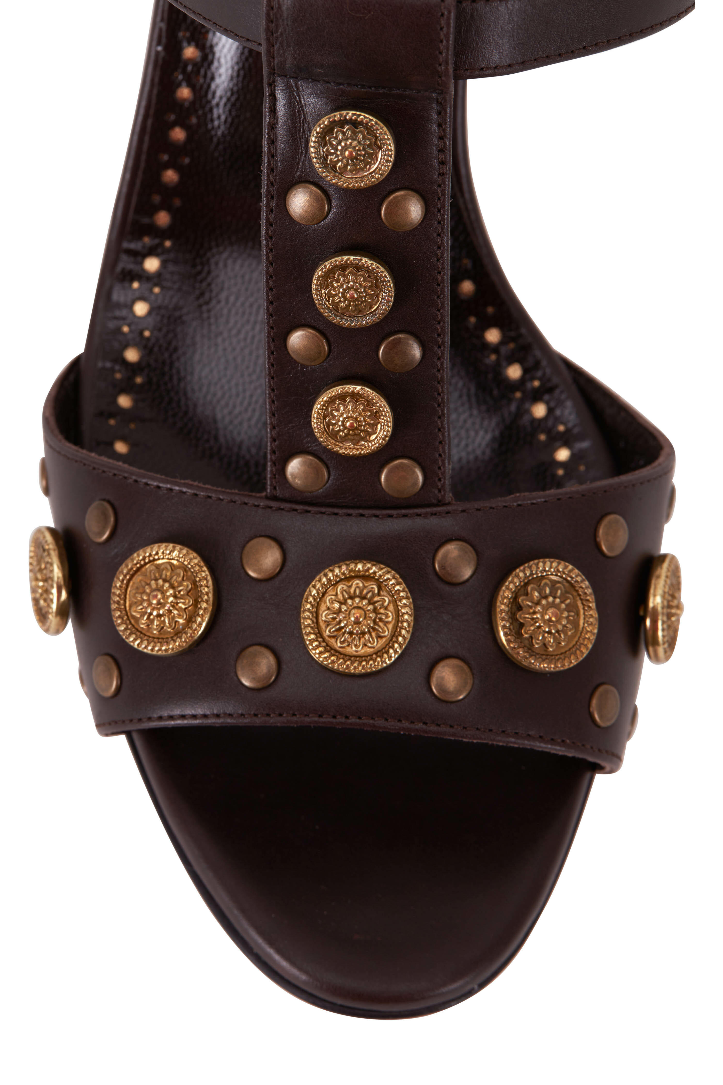 MANOLO BLAHNIK ブラウン サンダル H-5058 Manolo Blahnik - Luce Brown Leather T-Strap Sandal, 50mm
