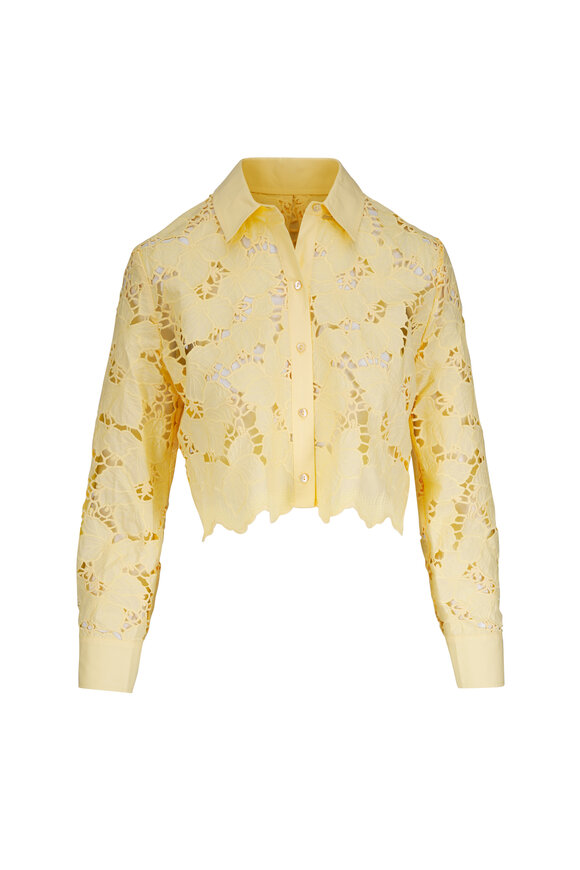 L'Agence Seychelle Lemon Sorbet Cropped Eyelet Blouse