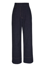 パンツ LOEWE  Cropped Draped Trouser in Dark Navy Blue Loewe - Dark Navy Draped Crop Pant | Mitchell Stores