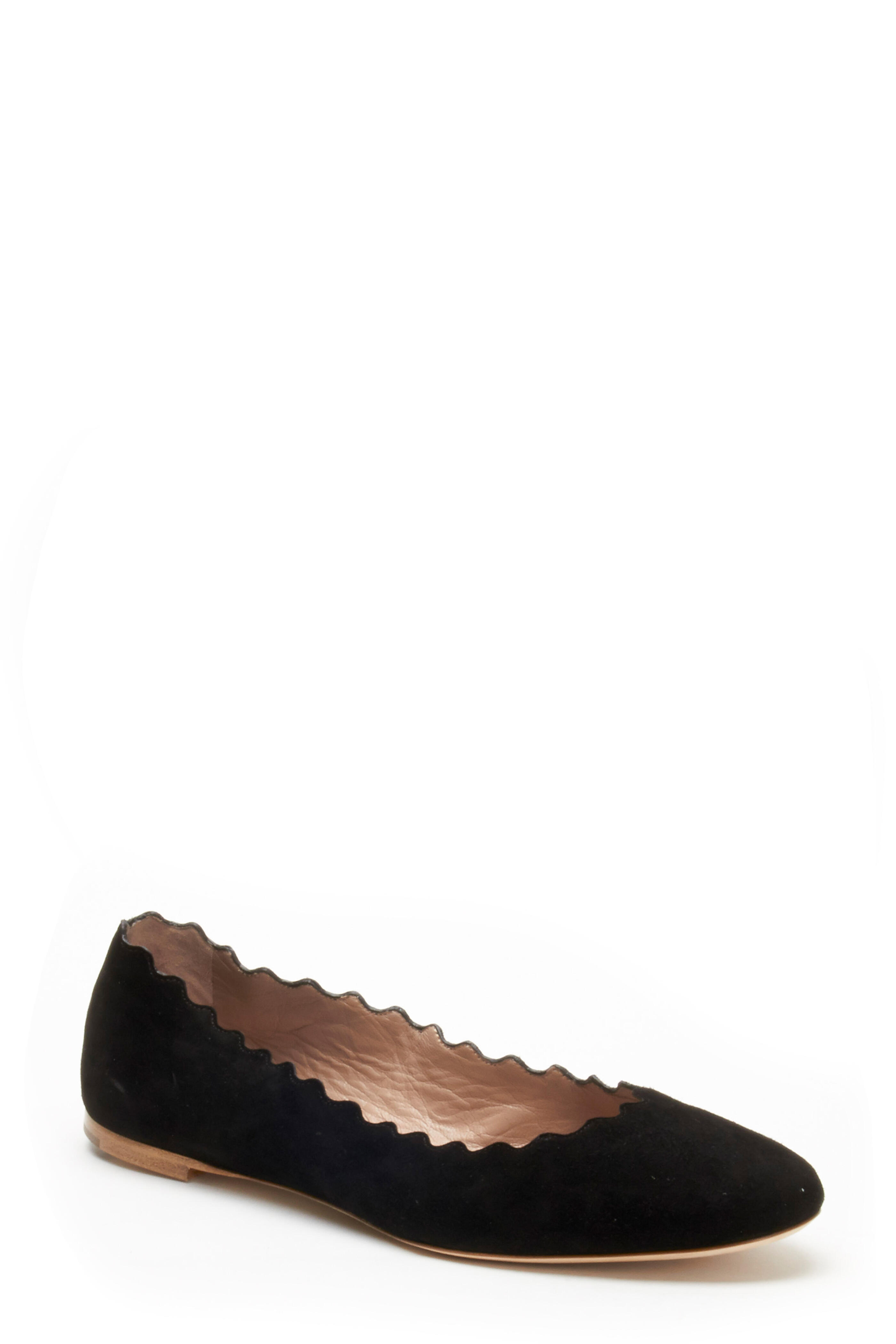 Chloé - Lauren Black Suede Scalloped Ballet Flats