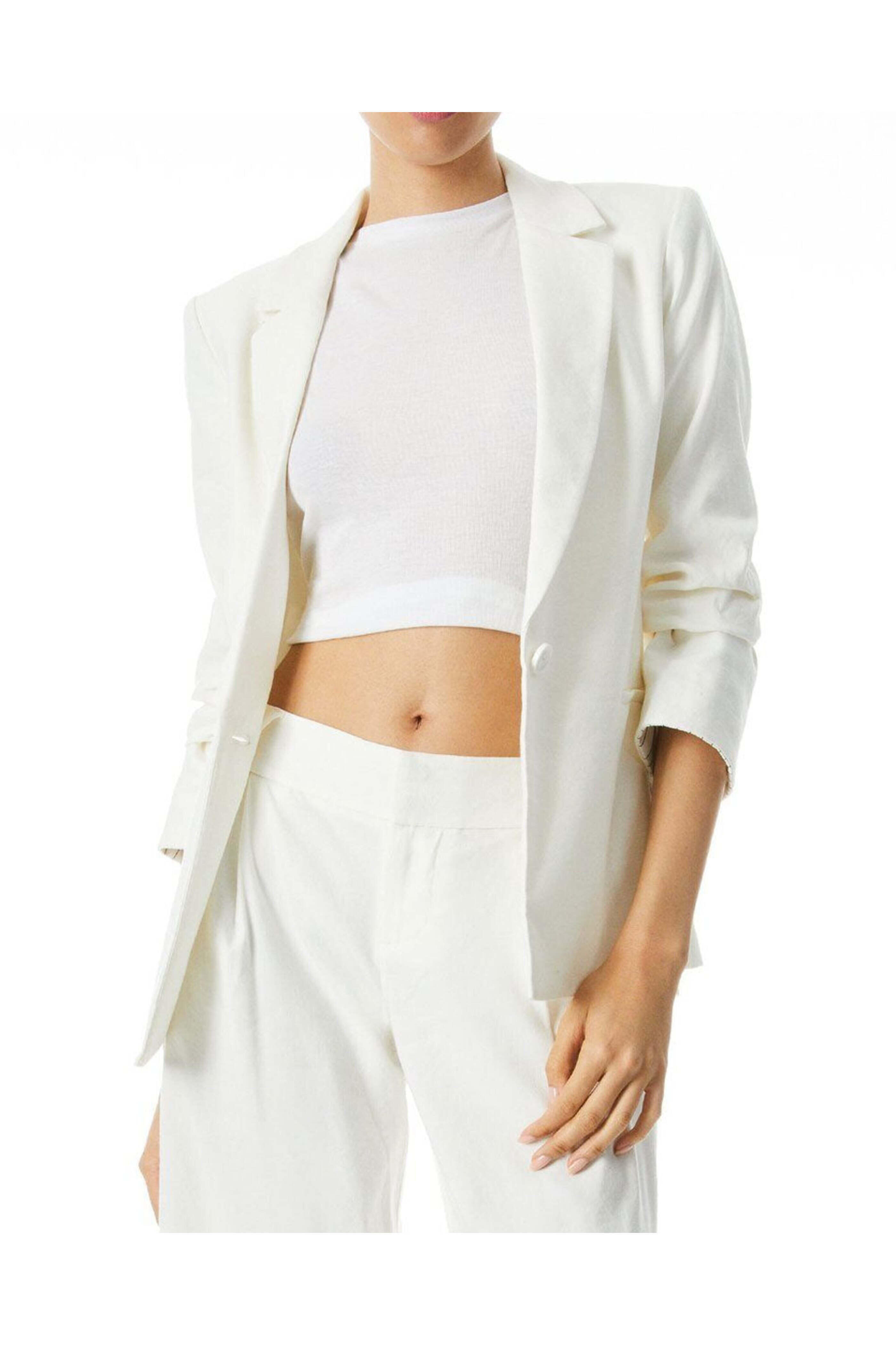 Alice & Olivia - Optic White Scrunch Cuff Nigel Blazer