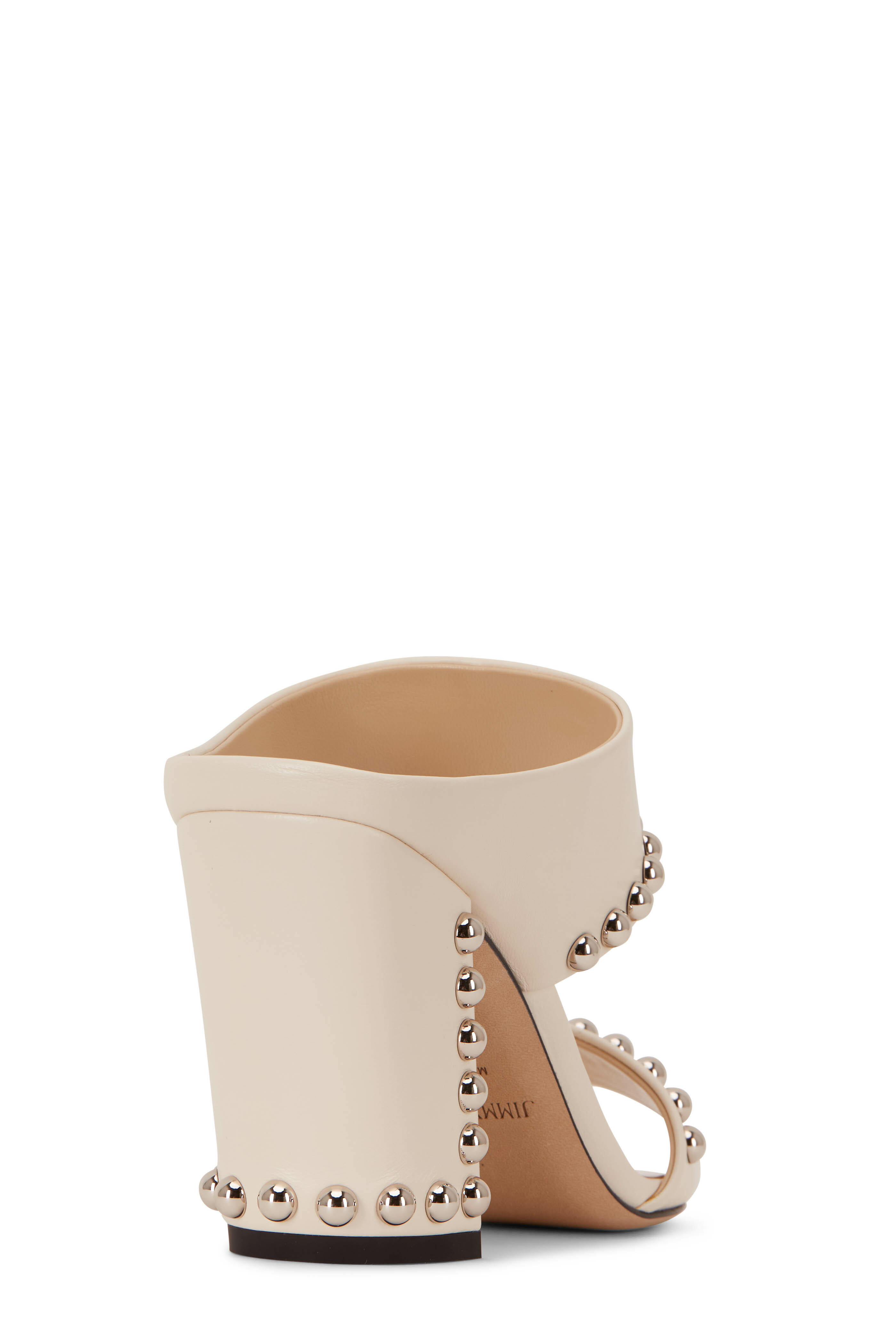 Jimmy Choo Matty Latte Leather Silver Studs Mule 85mm