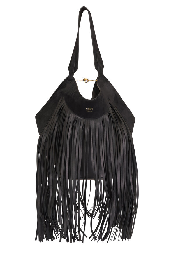 Khaite Small Lotus Black Suede Fringe Tote - view 1