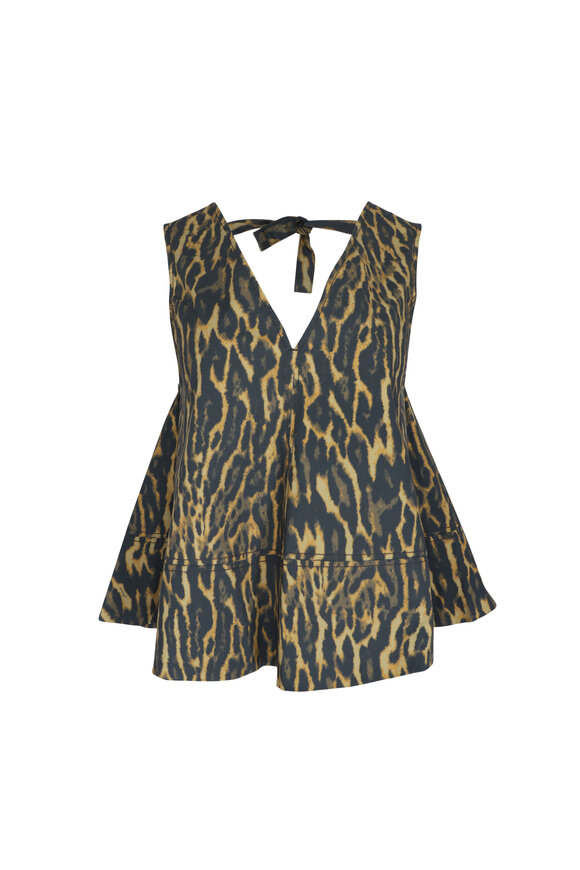 Ganni Khaki Leopard Aline Top